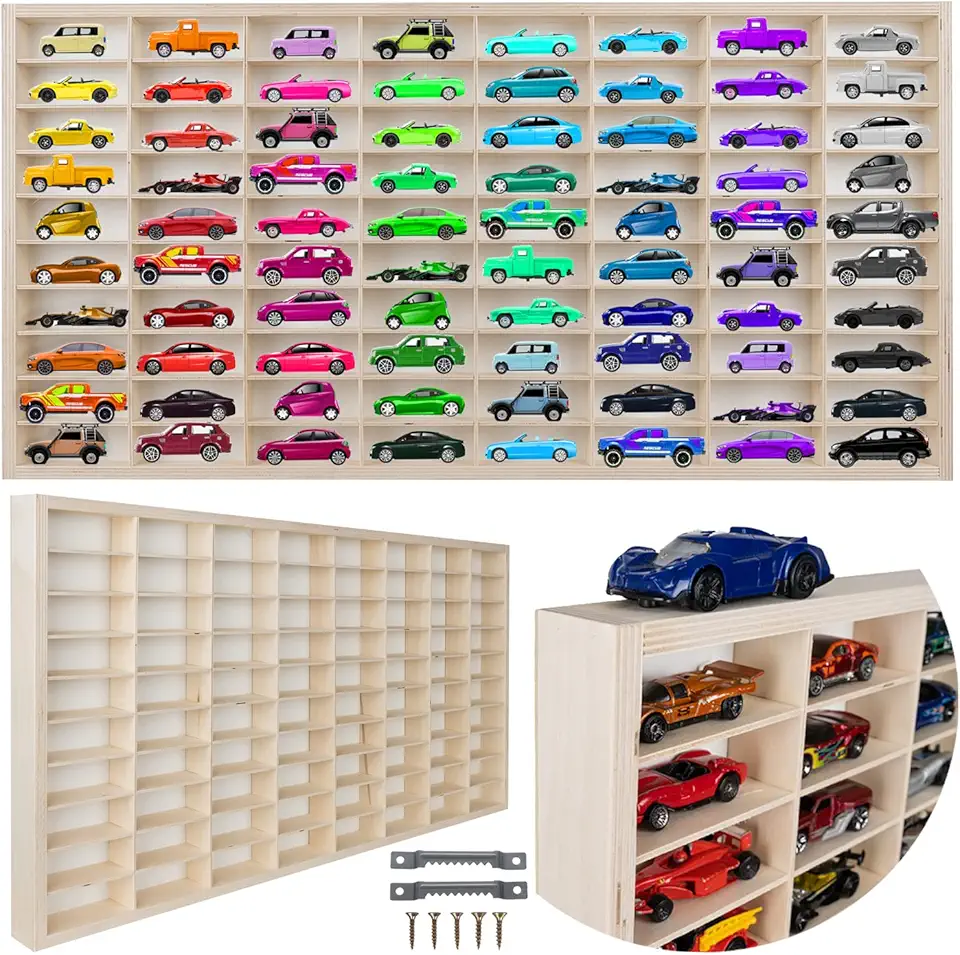 Kruzzel - étagère à voitures jouets, 80 cases, empilable, bois, 8722
