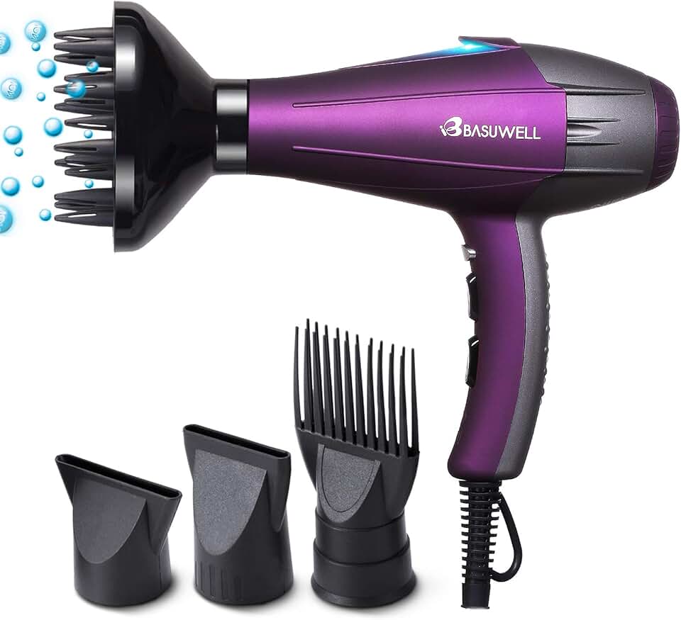 Sèche-cheveux professionnel 2100W, ionique, diffuseur, AC moteur