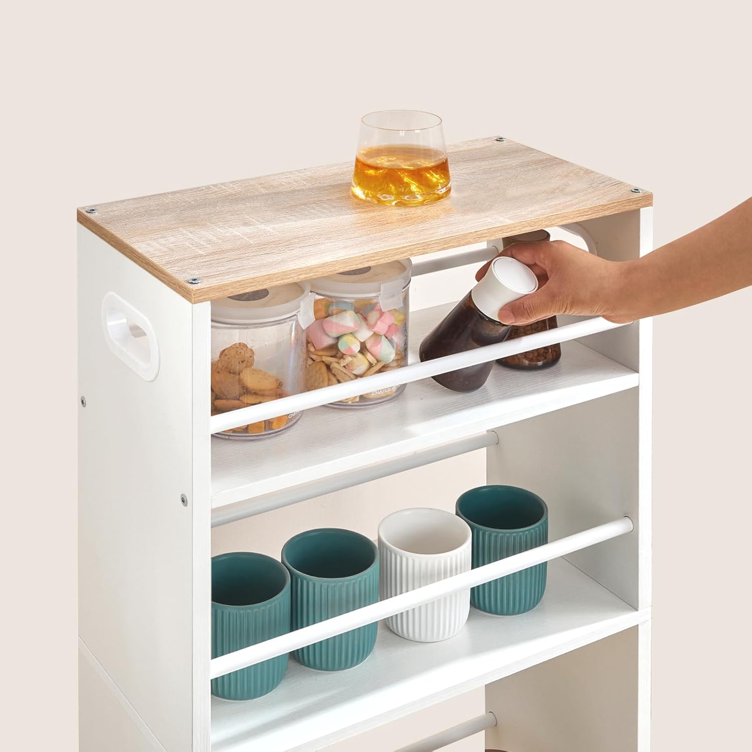 HOOBRO - desserte 4 niveaux, poignée, roulettes, freins, bords, EWN22TC01