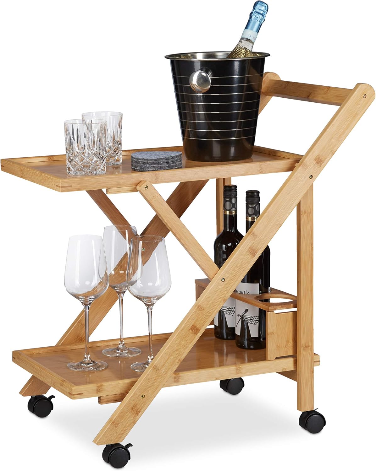 Relaxdays - desserte cuisine pliante bambou 70x40,5x65cm, brun/noir