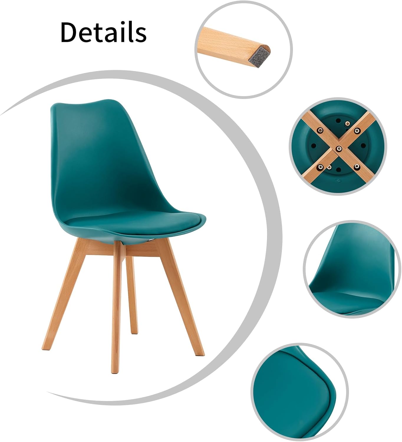 EGGREE - chaises scandinaves lot de 4 - bois hêtre - rembourrées, turquoise