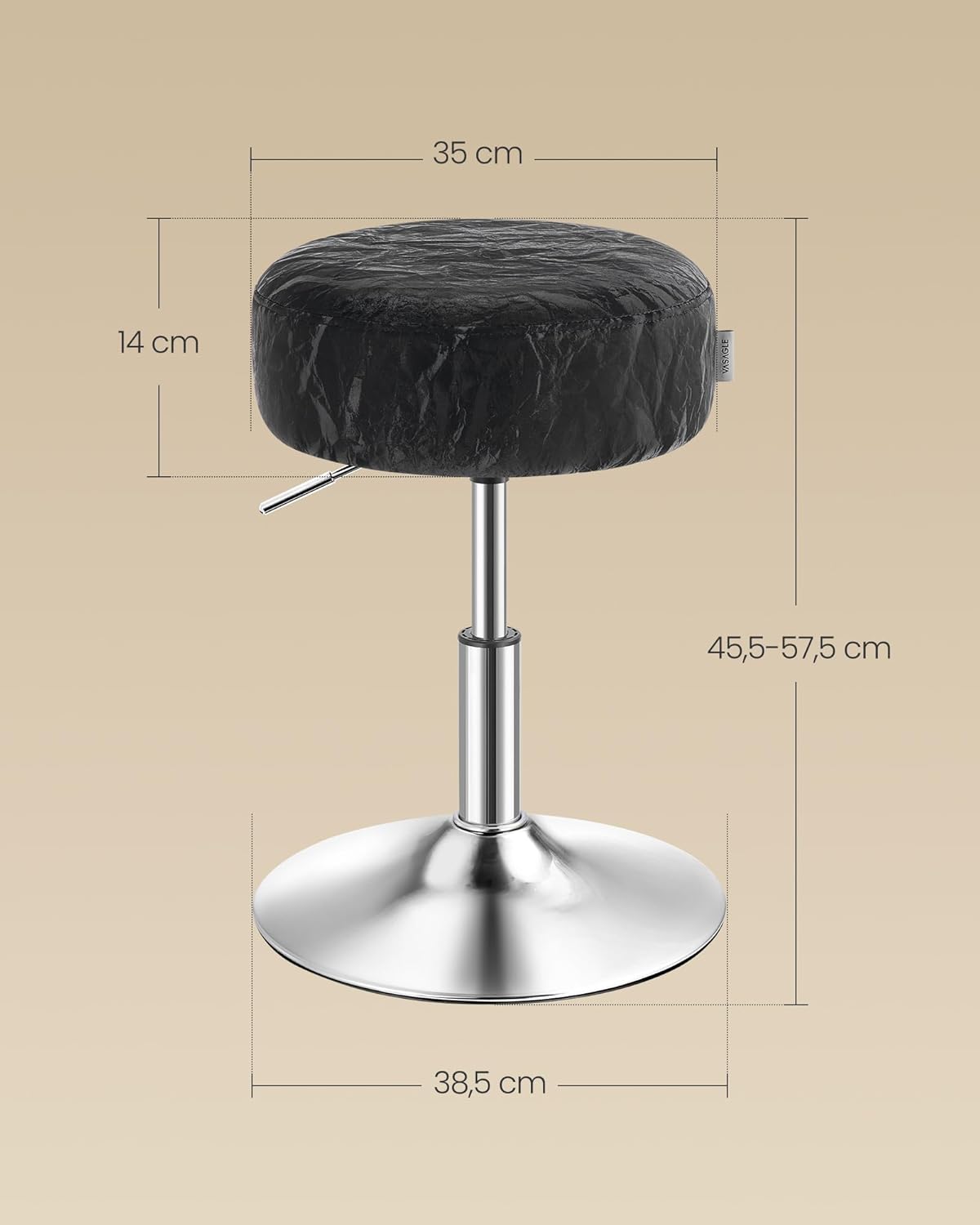 VASAGLE - Tabouret réglable pivotant PU, coussin épais, noir, LJB120B01