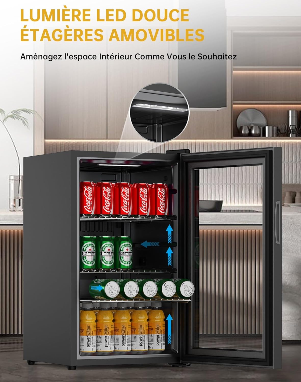 WIE - Mini réfrigérateur 70L - double vitre, silencieux, 105 canettes