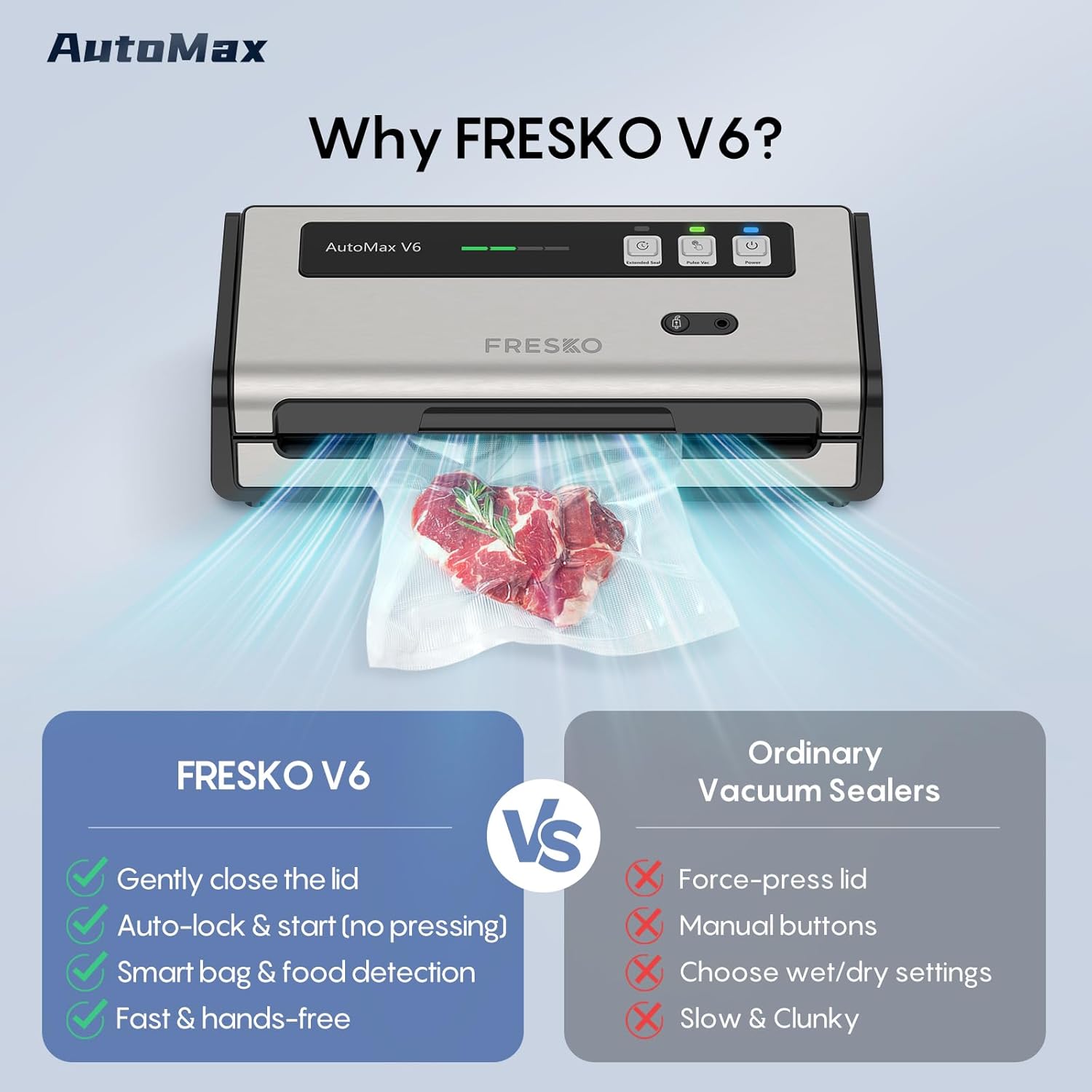 FRESKO - Automax V6 - machine sous vide - coupe-sac intégré, modes humide/sec
