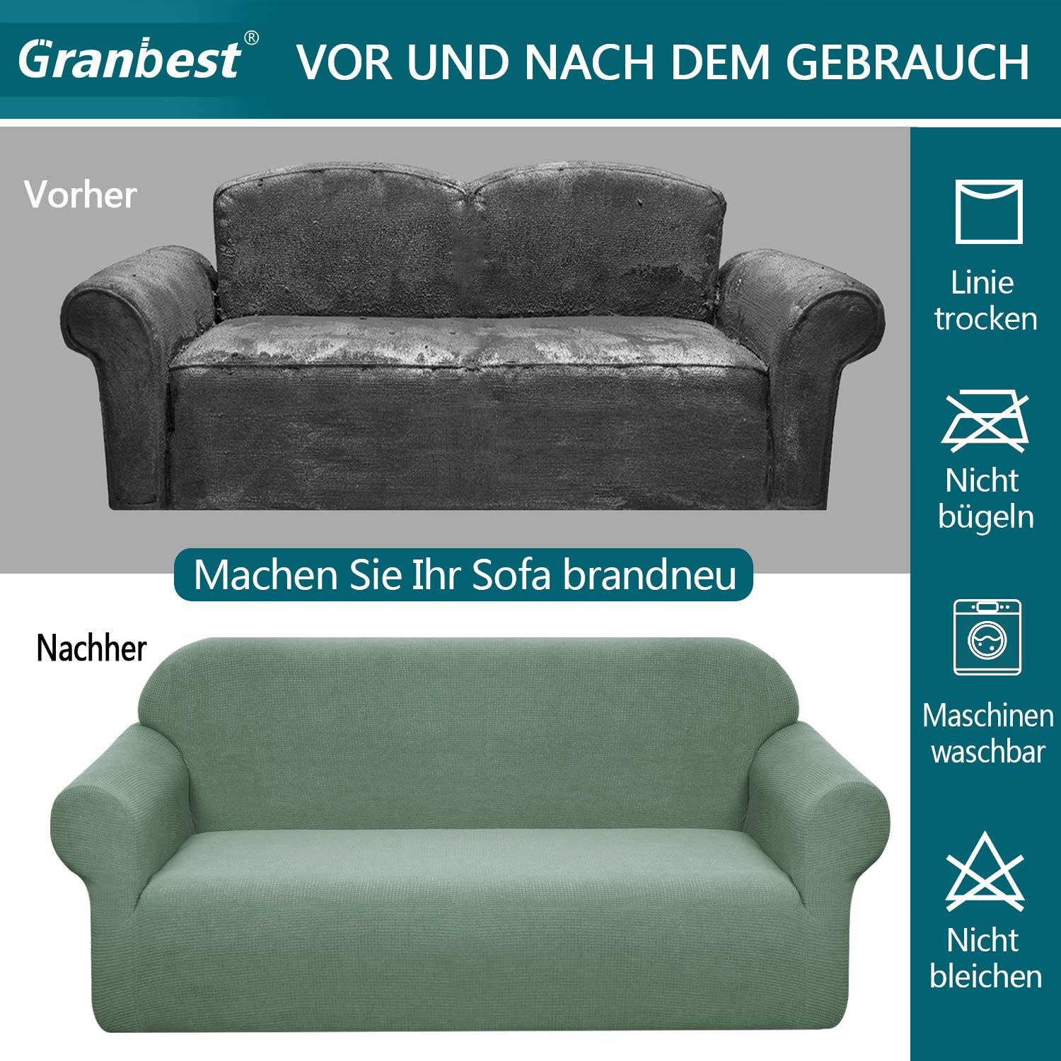 Granbest - housse canapé imperméable 1 place - élastique durable - matcha green