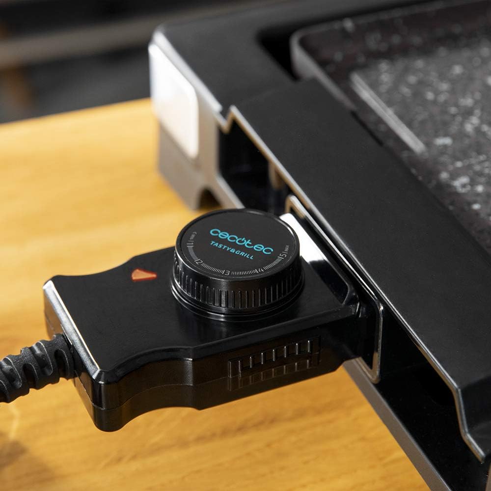 Cecotec - Tasty&Grill 2000 Inox - surface mixte - 2000W, thermostat réglable, revêtement RockStone