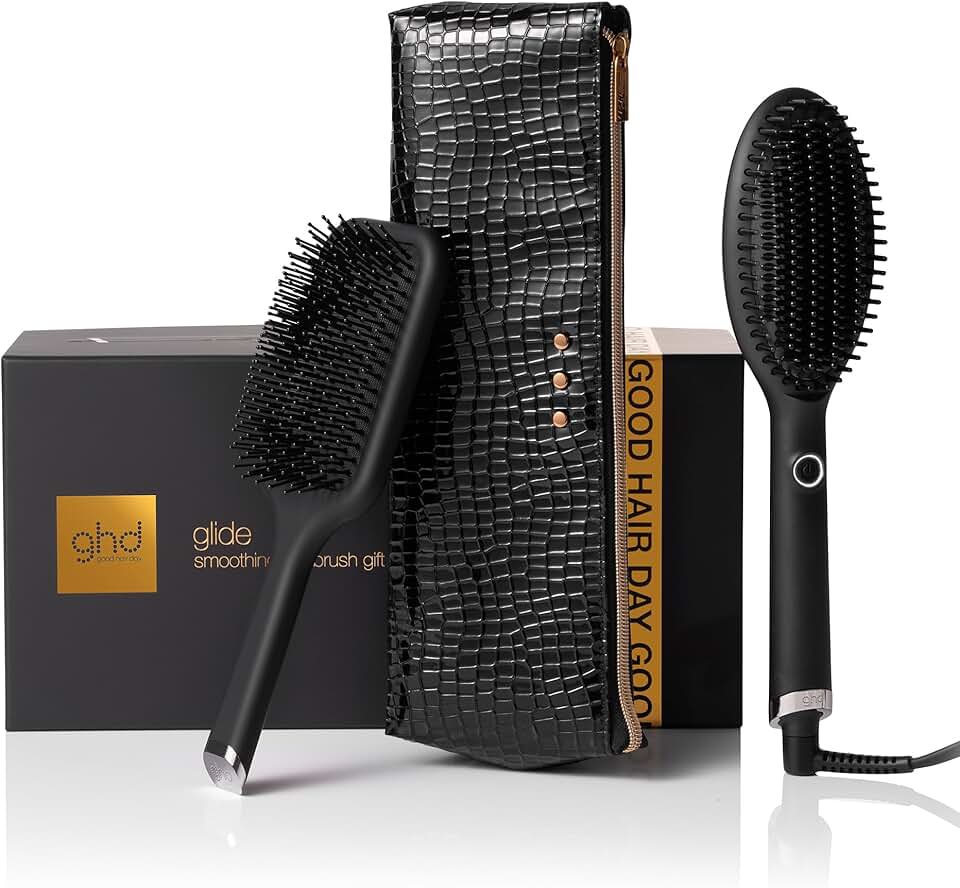 ghd - Glide Brosse Lissante - chauffe rapide, volume préservé - tous types cheveux - pochette incluse