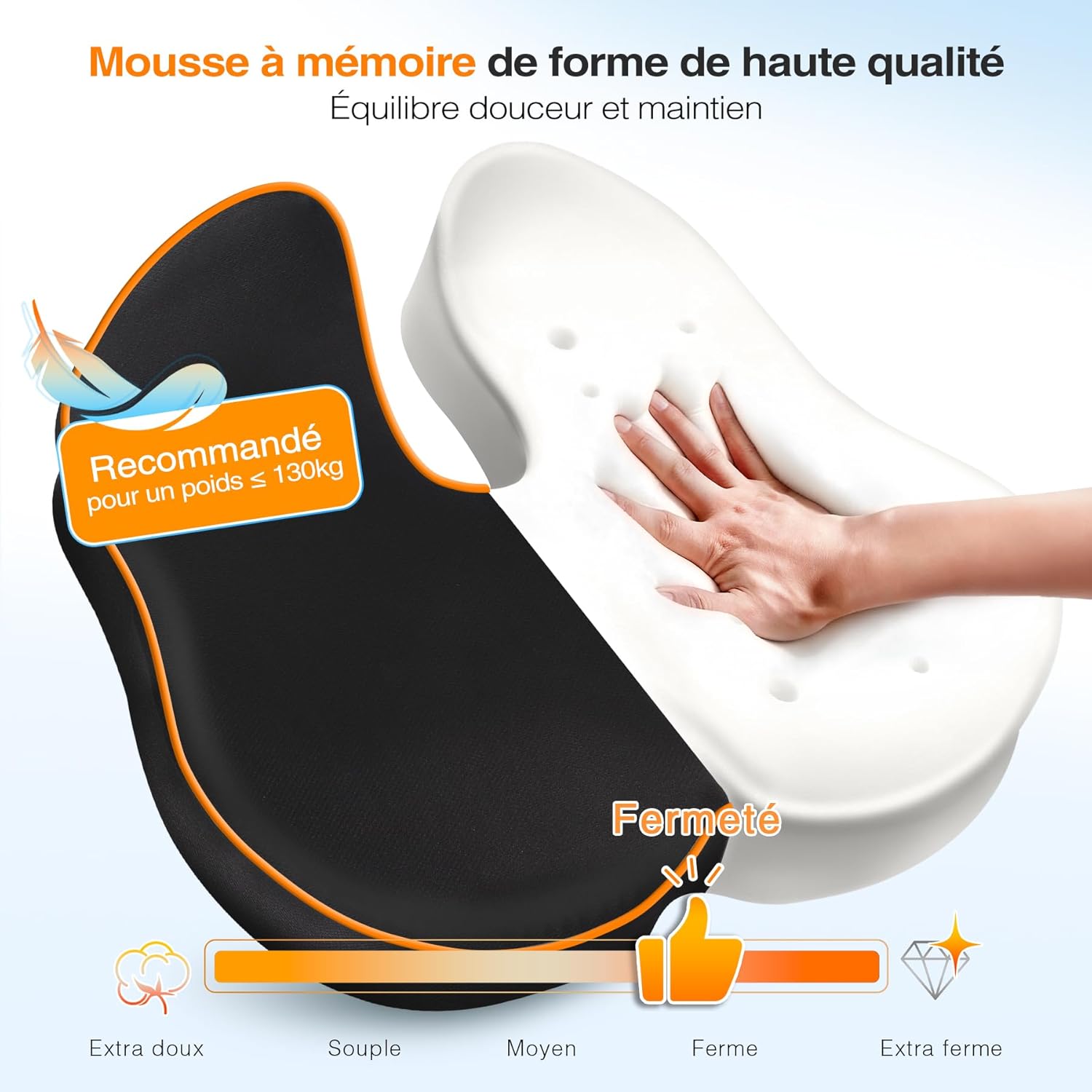 Coussin de chaise mémoire de forme - ergonomique, antidérapant - confort prolongé - pour bureau ou voiture