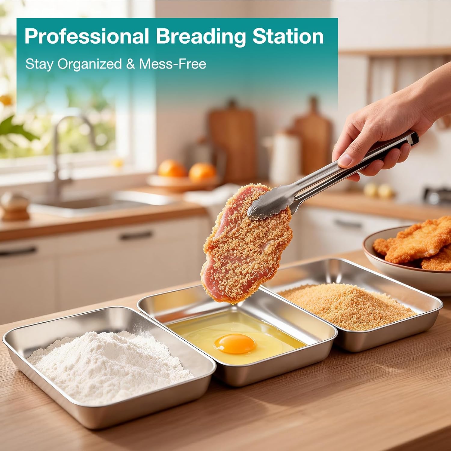 VINATO - Plateaux inox rectangulaires x3 - 25.5x20x4.5 cm - conservation alimentaire, cuisson, service