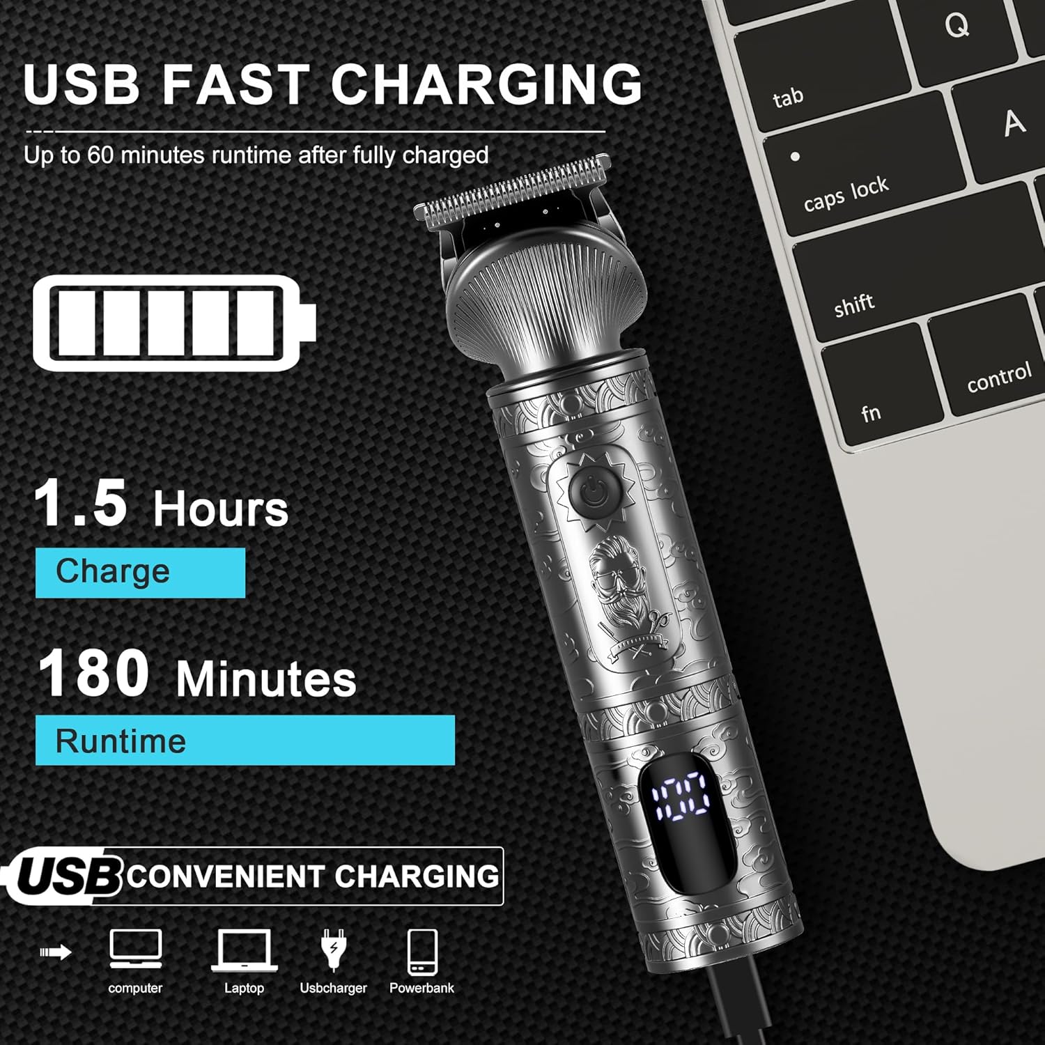 Surker – Tondeuse Barbe 7 en 1 – Lame T, coupe 0 mm, précision, gris