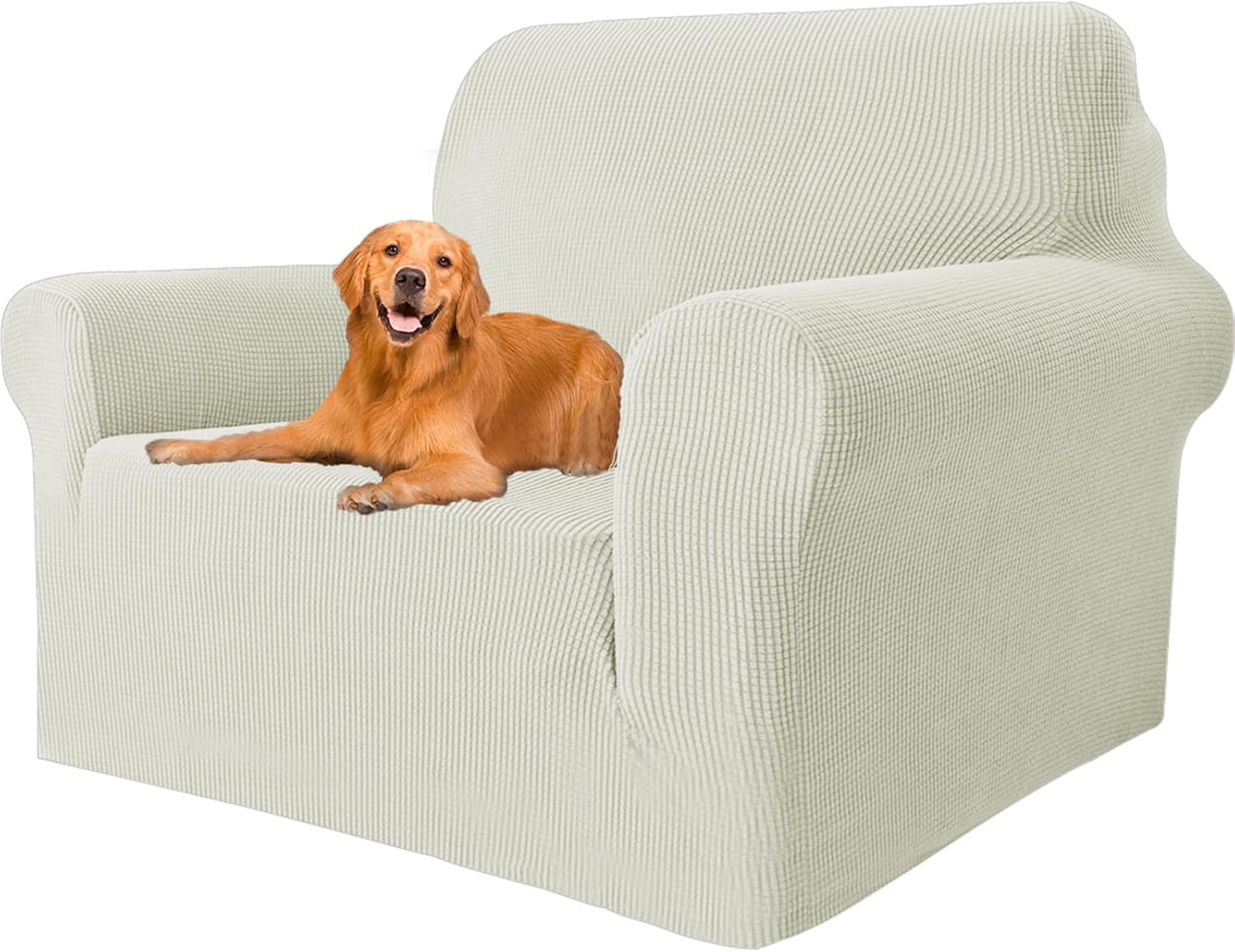 Housse canapé 1 place - extensible, antidérapante, naturel, accoudoirs