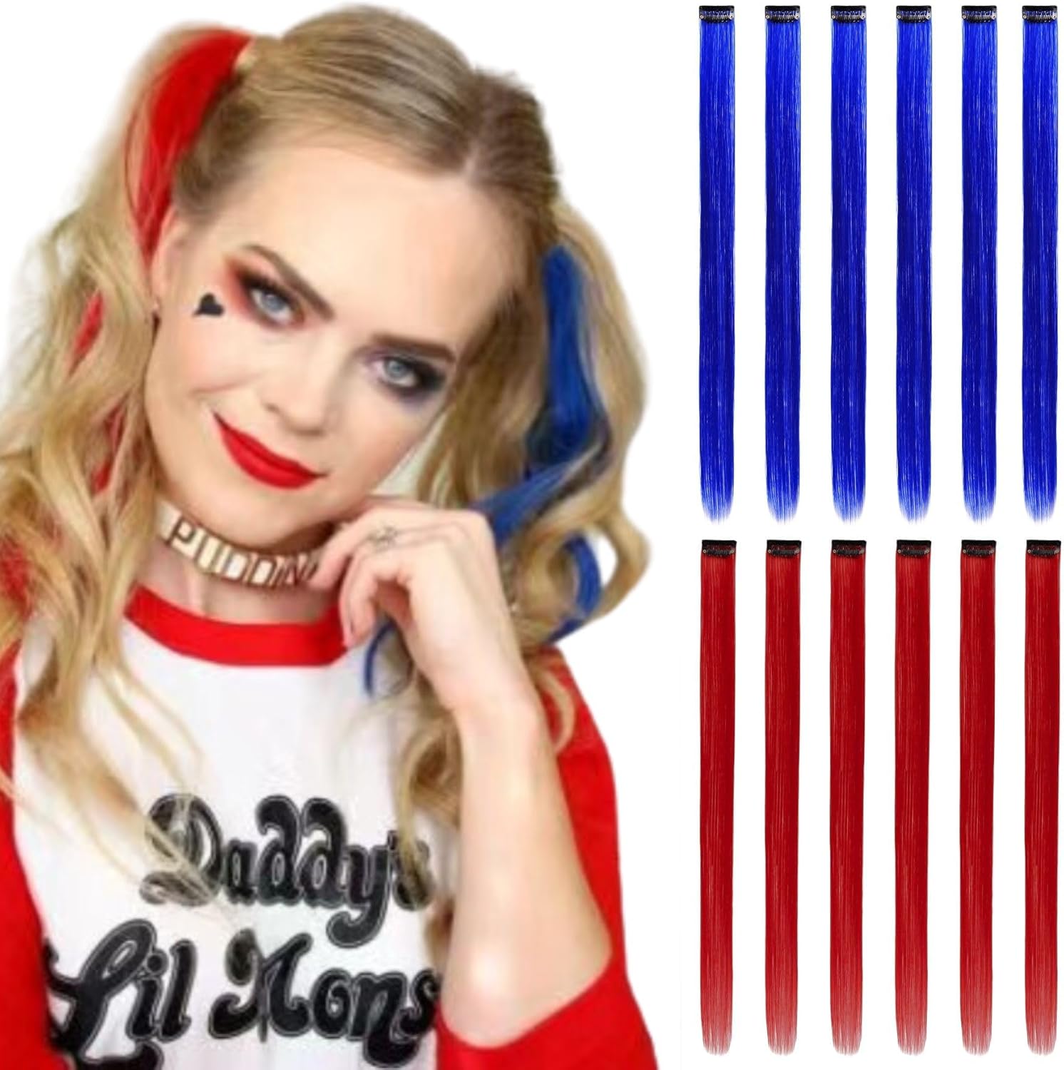 Extensions de cheveux - mèches colorées, 30cm, 12pcs, clips robustes