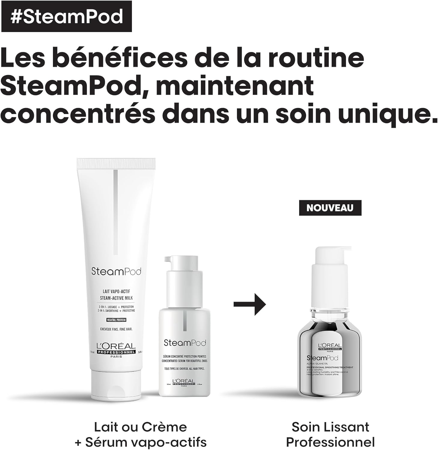 L'Oréal Professionnel - SteamPod - sérum 50ml - protège jusqu'à 230°C, anti-frizz, anti-humidité