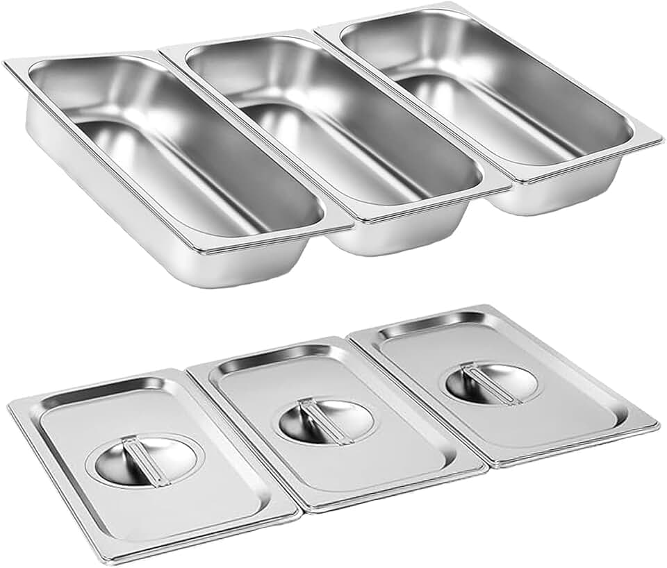 Plat Four Rectangulaire - 32.5x17.5x6.5cm - 3x bacs inox, 3L, robuste, facile à nettoyer