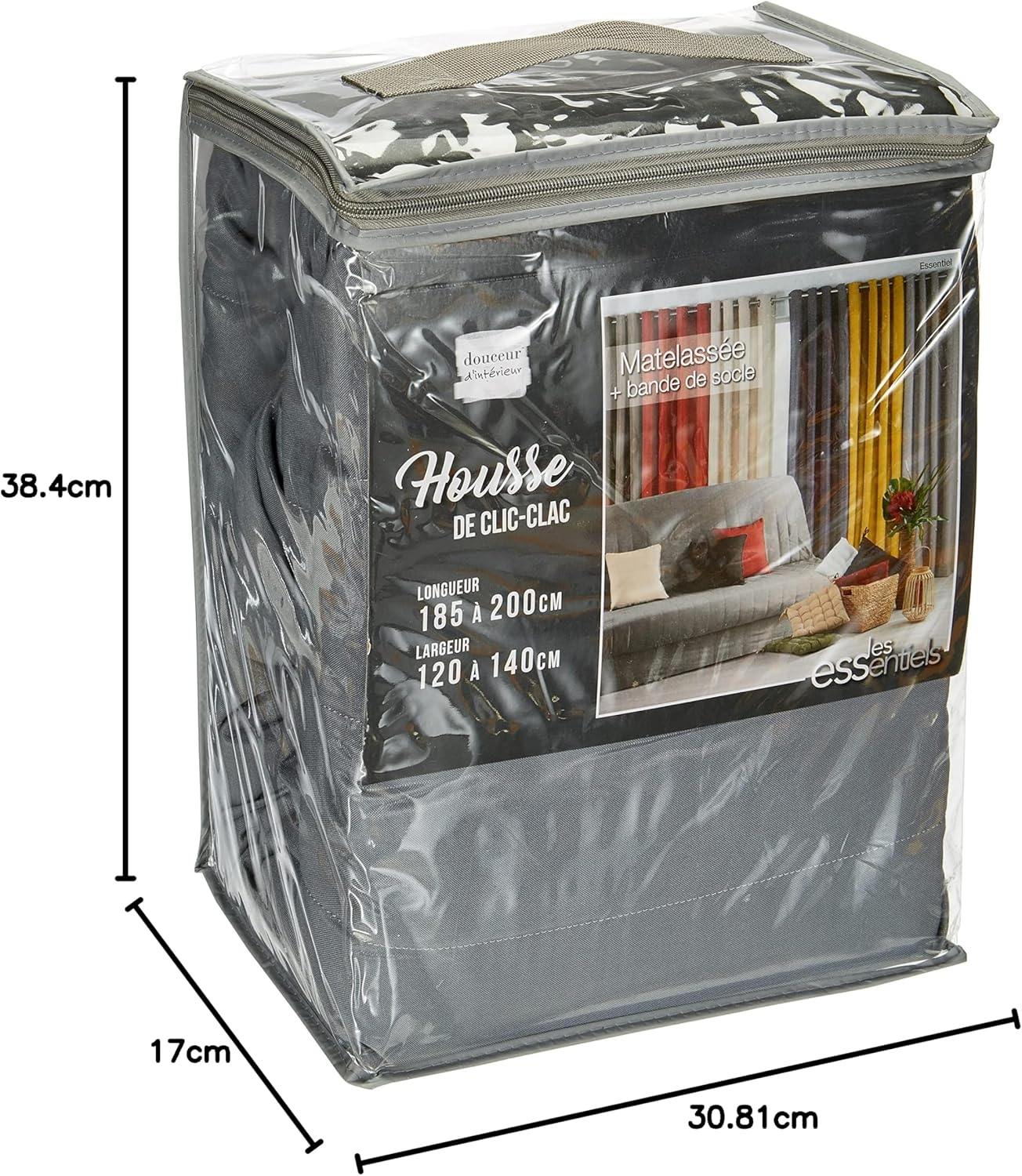 Douceur d'intérieur - Essentiel housse Clic Clac 120-140x185-200cm - polyester matelassé gris