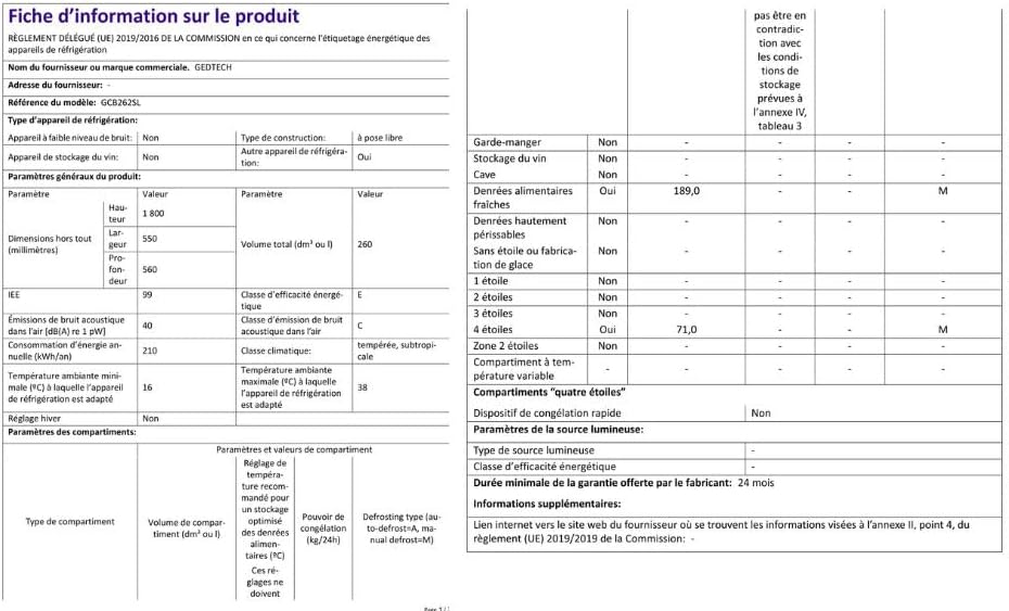 GEDTECH - réfrigérateur combiné bas - 262L, classe E, silver - GCB262SL