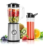 Aigostar Baron -Blender Smoothie 2 en 1 en Acier Inoxydable, Mini Blender Jarre de 1L et Gourde d...