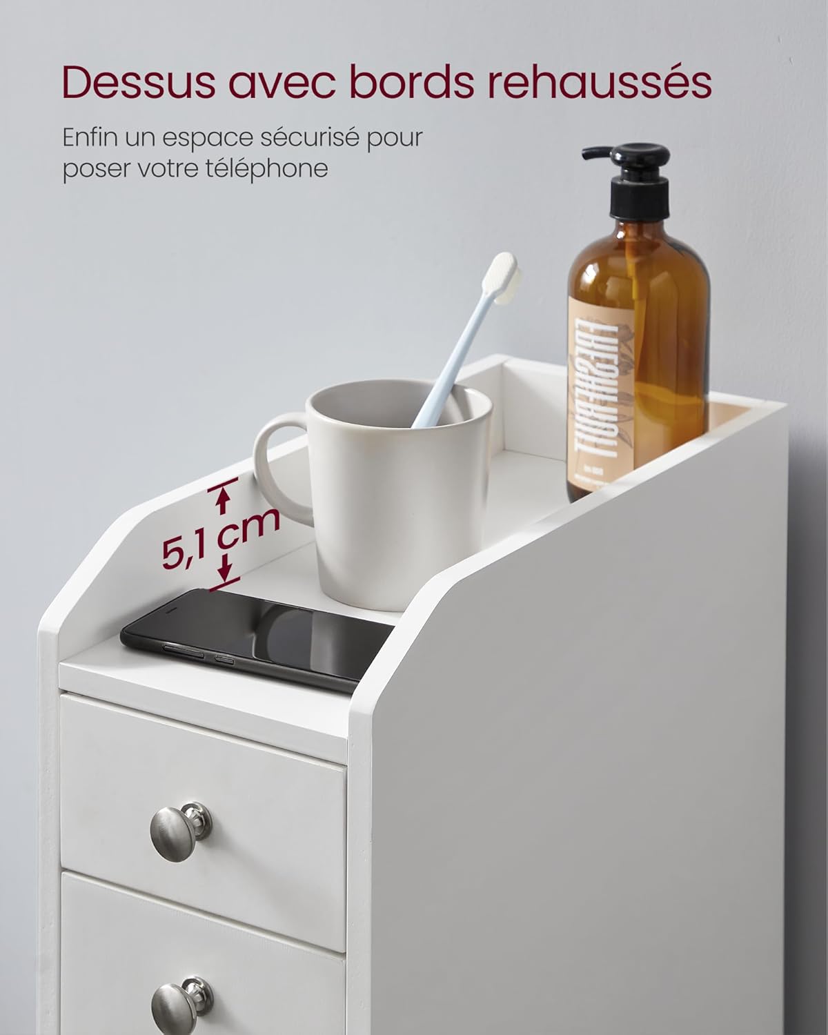 VASAGLE - petit meuble salle de bains, étroit, rangements, blanc, BBC847P31