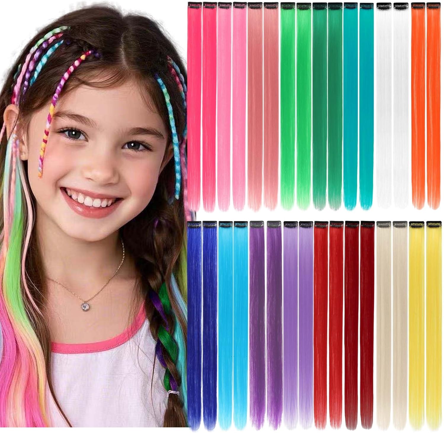 Extensions de cheveux – 32 pièces – multicolores, clips faciles à poser