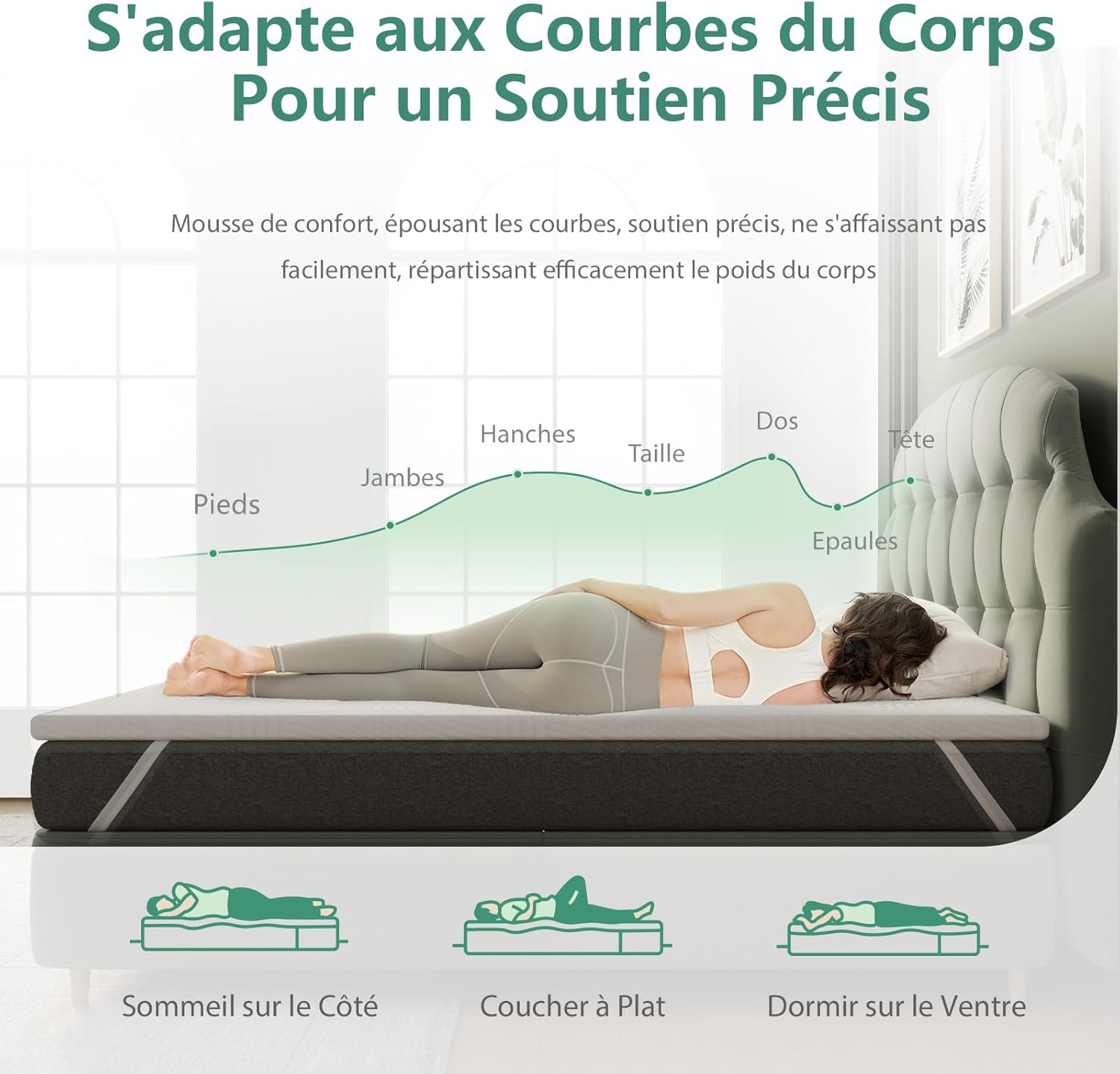 Novilla - surmatelas confort 140x190 - 5cm mousse certifiée, doux et lavable