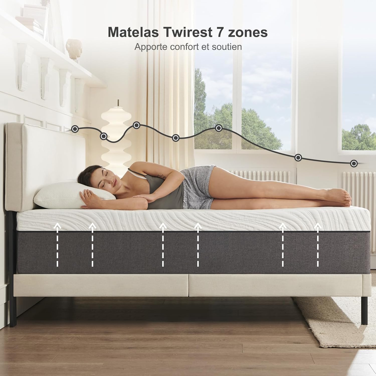Matelas mousse mémoire forme - 90x190 cm - 20cm, 7 zones, réversible