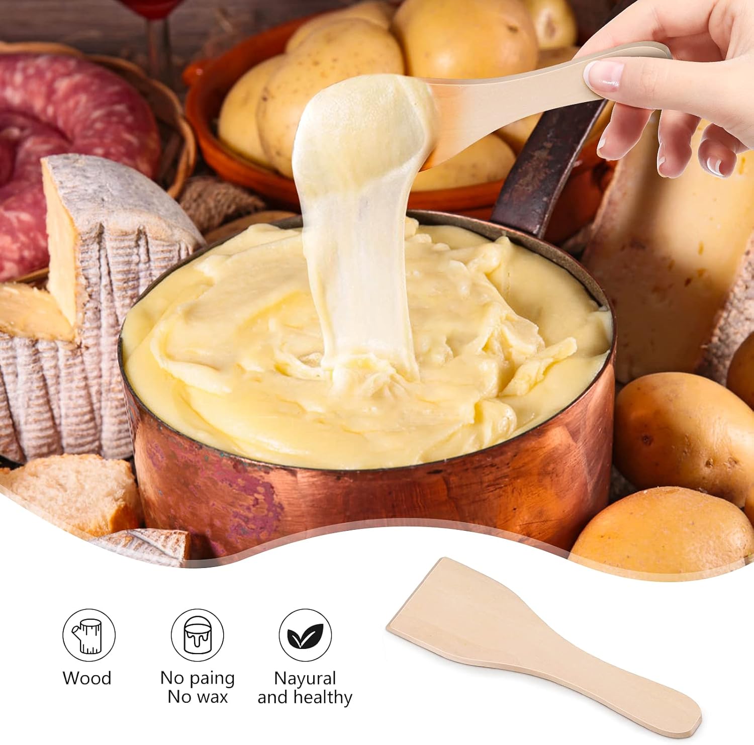 Mini Raclette Set 4 poêlons antiadhésifs, plateaux bois, portable