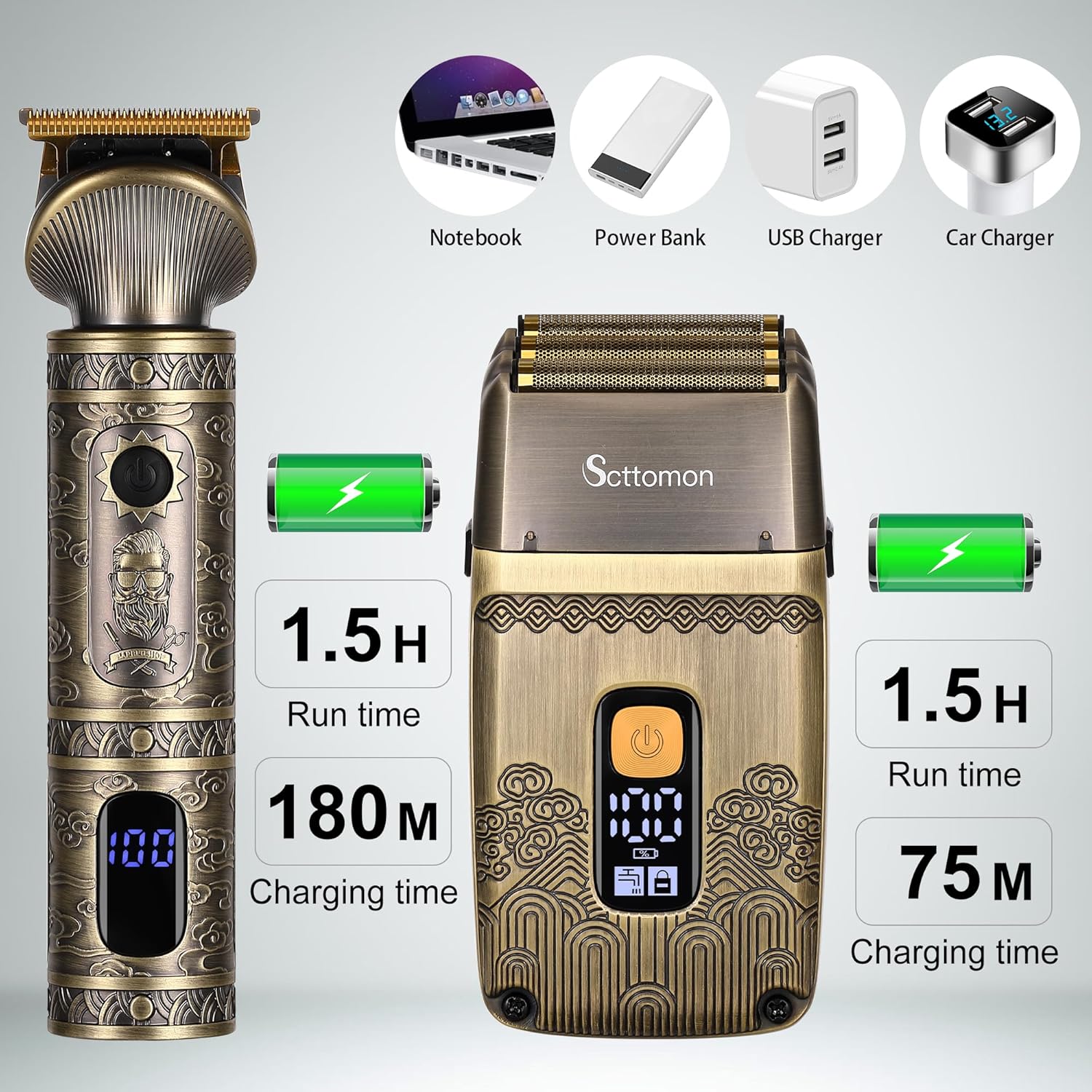 Tondeuse cheveux homme - tondeuse barbe sans fil - 3 lames, électrique, compacte