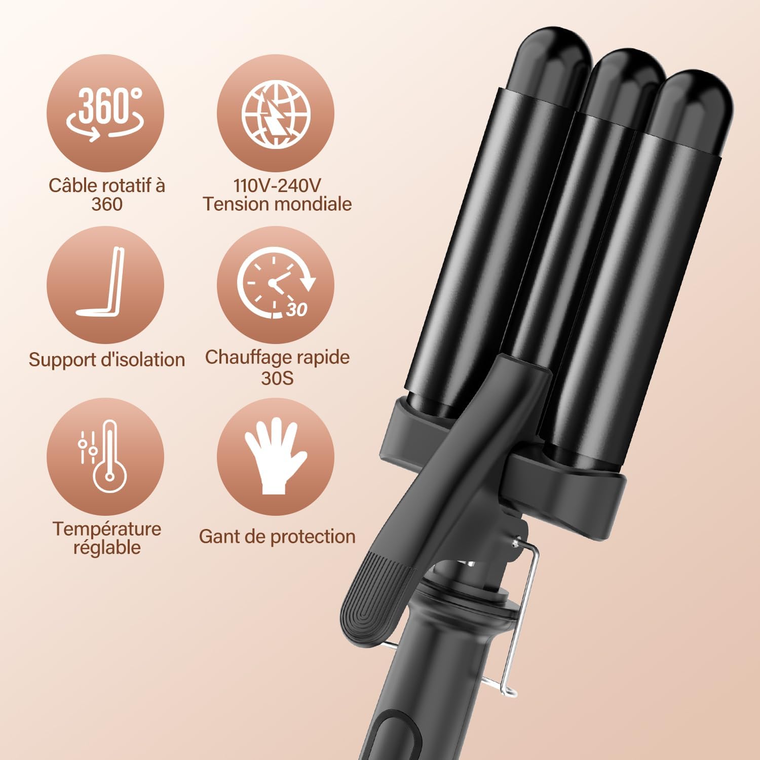 BESTOPE - Boucleur 3 Têtes 22mm, céramique, 2 températures, chauffage rapide