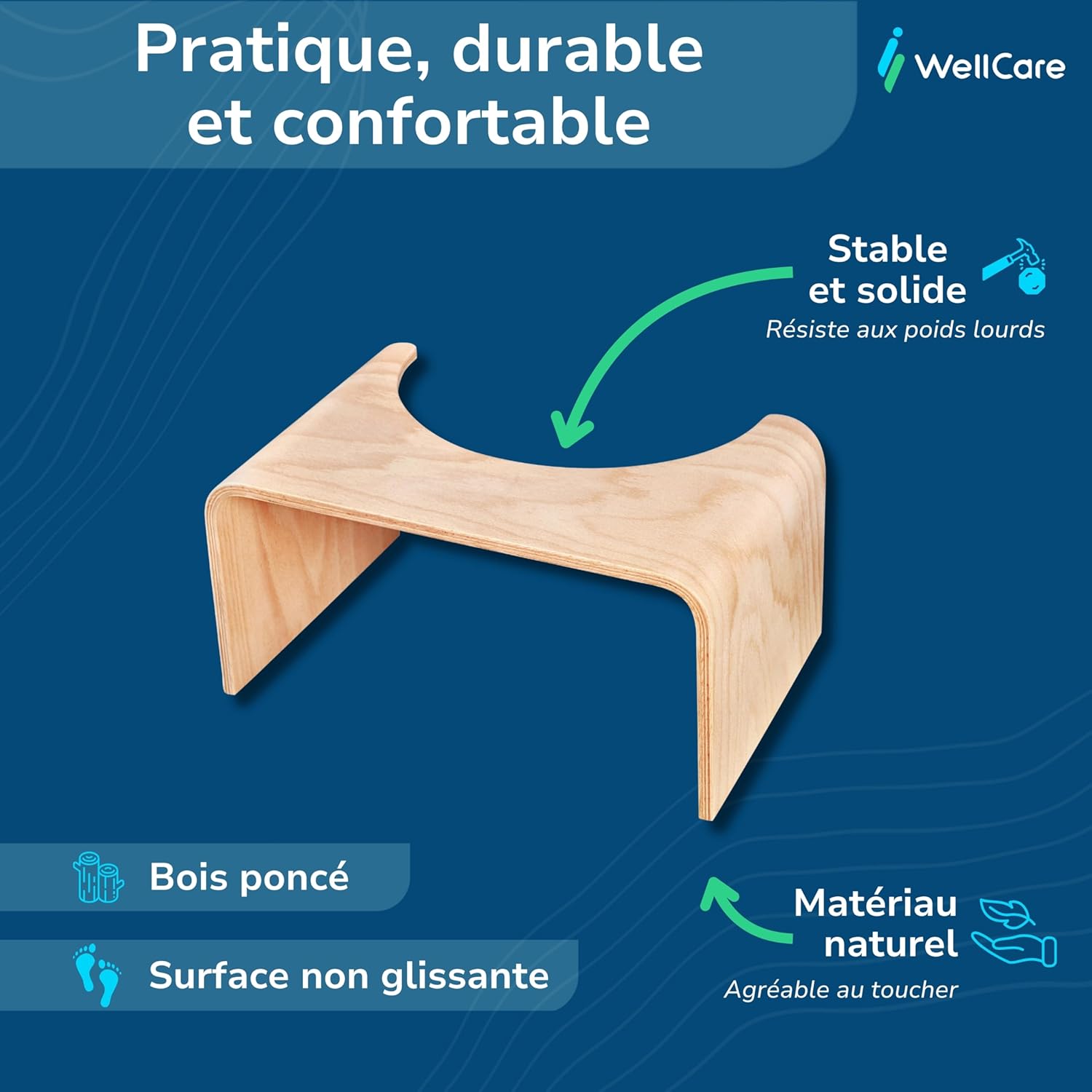 Well Care – Tabouret toilette physiologique bois – adulte – anti constipation – fabriqué France