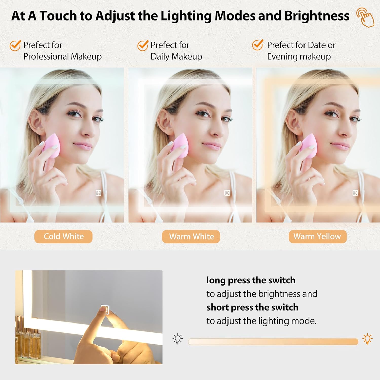 ANWBROAD - Grande coiffeuse LED, 140x100x40cm, 7 tiroirs, miroir, BDT65W