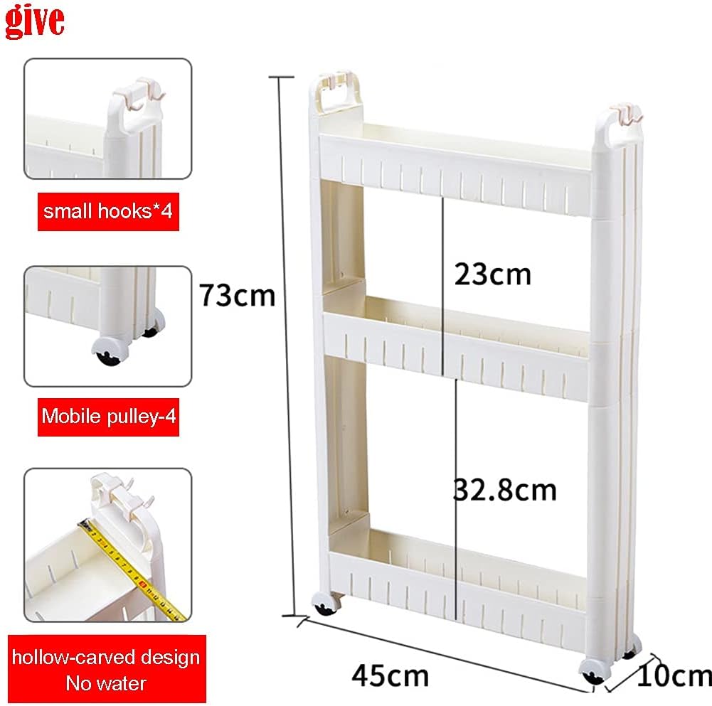 Chariot de rangement mince - 3 niveaux - 10cm - plastique blanc, à roulettes, organisateur mobile