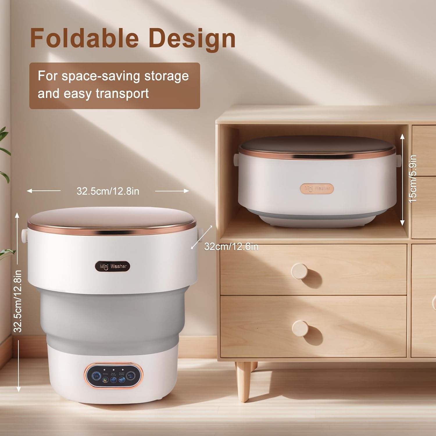 Mini-lave-linge portable 15L, pliable, essorage 2-en-1, compact