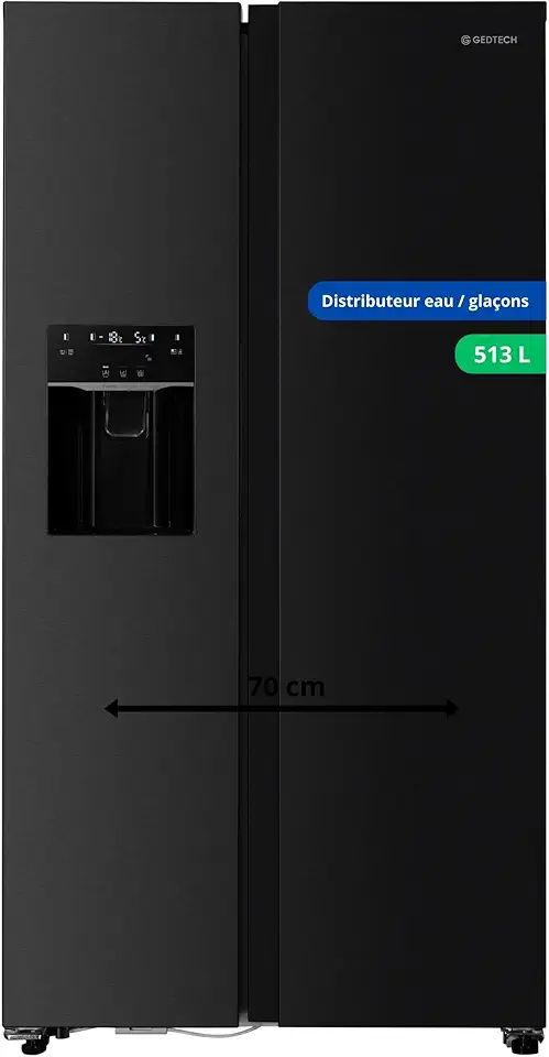 GEDTECH - Réfrigérateur side by side 513L, eau/glaçons, GSBSA513DX