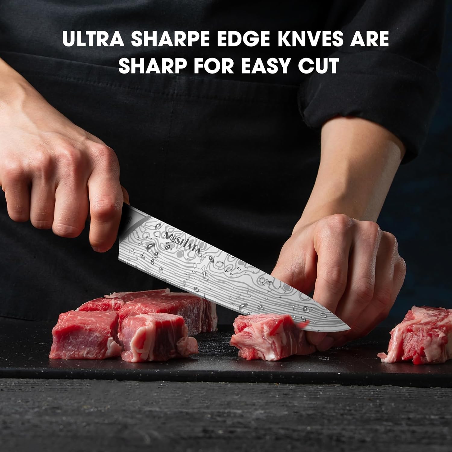 MOSFiATA - Lot 12 couteaux chef inox, étui, aiguisoir, sac transport