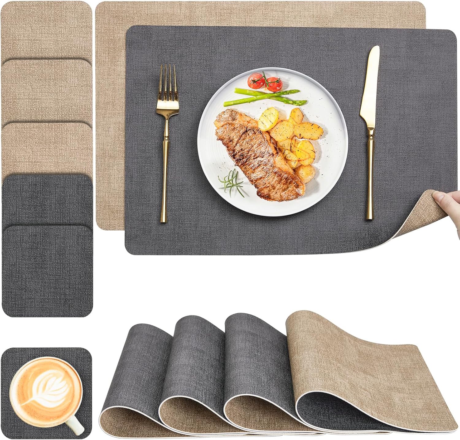 Myir - set de table bicolore, lot de 6, cuir, antidérapant, lavable - JUN