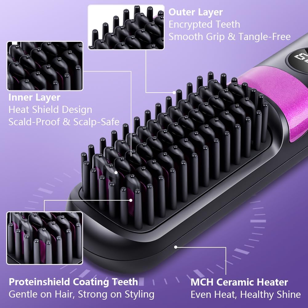 LOPHE - Brosse lissante sans fil - écran LED, 4 températures, 3600mAh