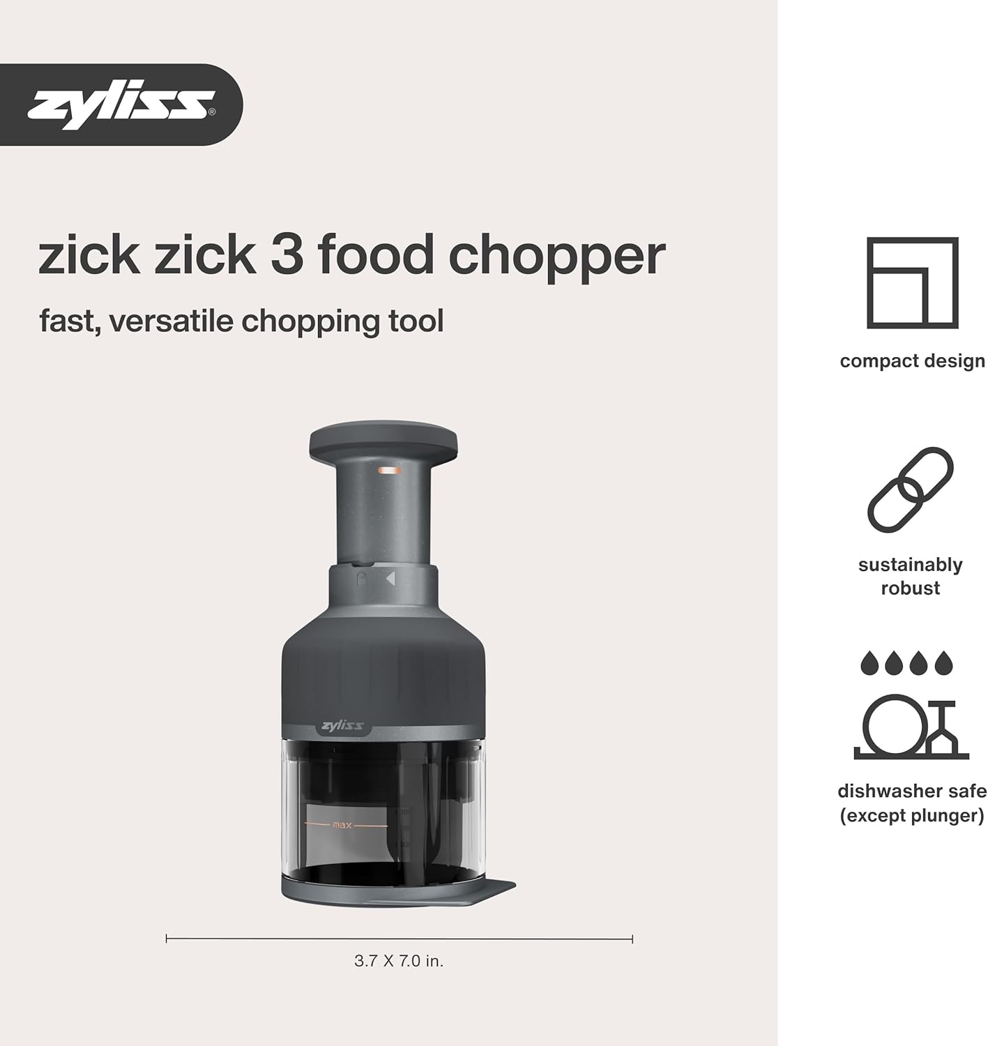 Zyliss - Zick Zick 3 - hachoir manuel inox, légumes et herbes