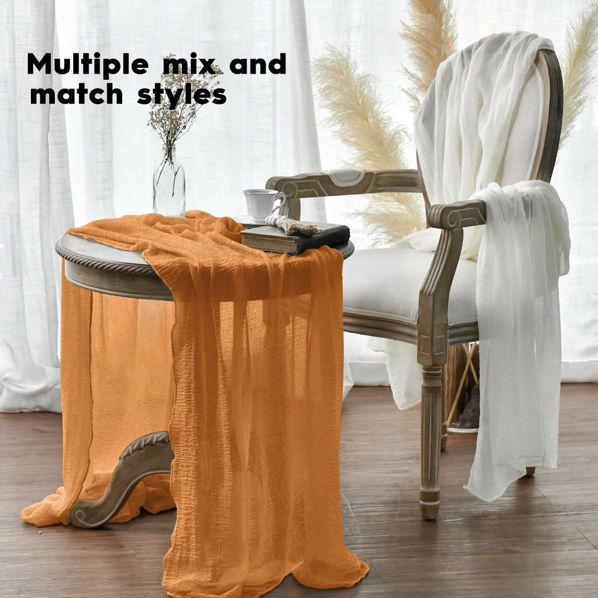 Artoid Mode - chemins de table bohème - 300 cm - mousseline orange, idéale événements