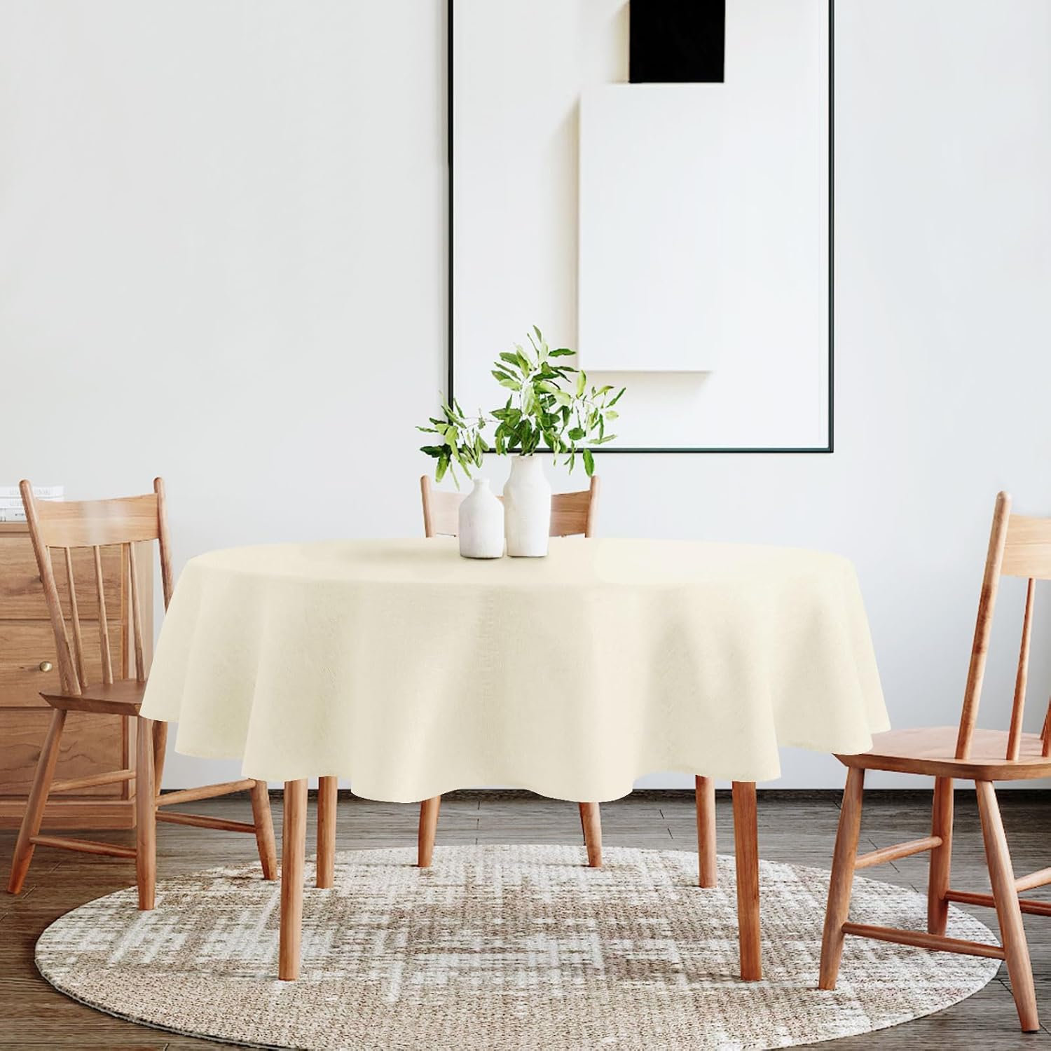 DWCN - nappe effet lin 120 cm - imperméable, lavable, champagne