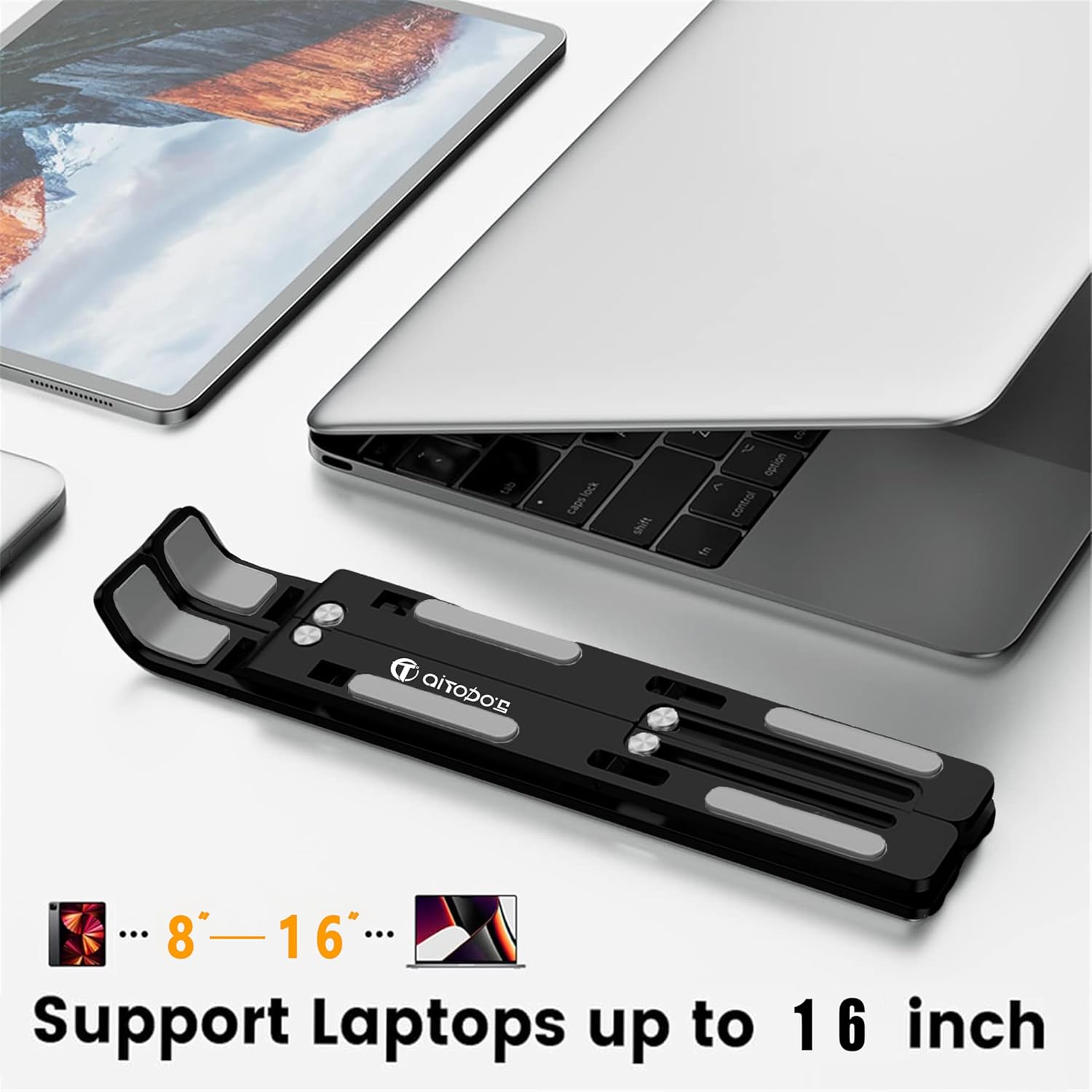 AiTodos - Support ordinateur portable aluminium - léger pliable, 6 réglages, dissipation chaleur, compact - Noir
