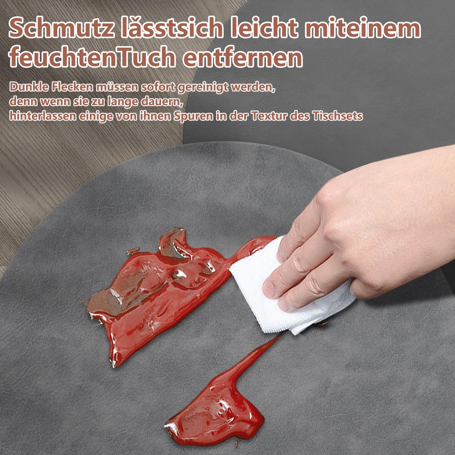 Set de table - lot de 4, PU double face, 36x36cm, lavable, antidérapant