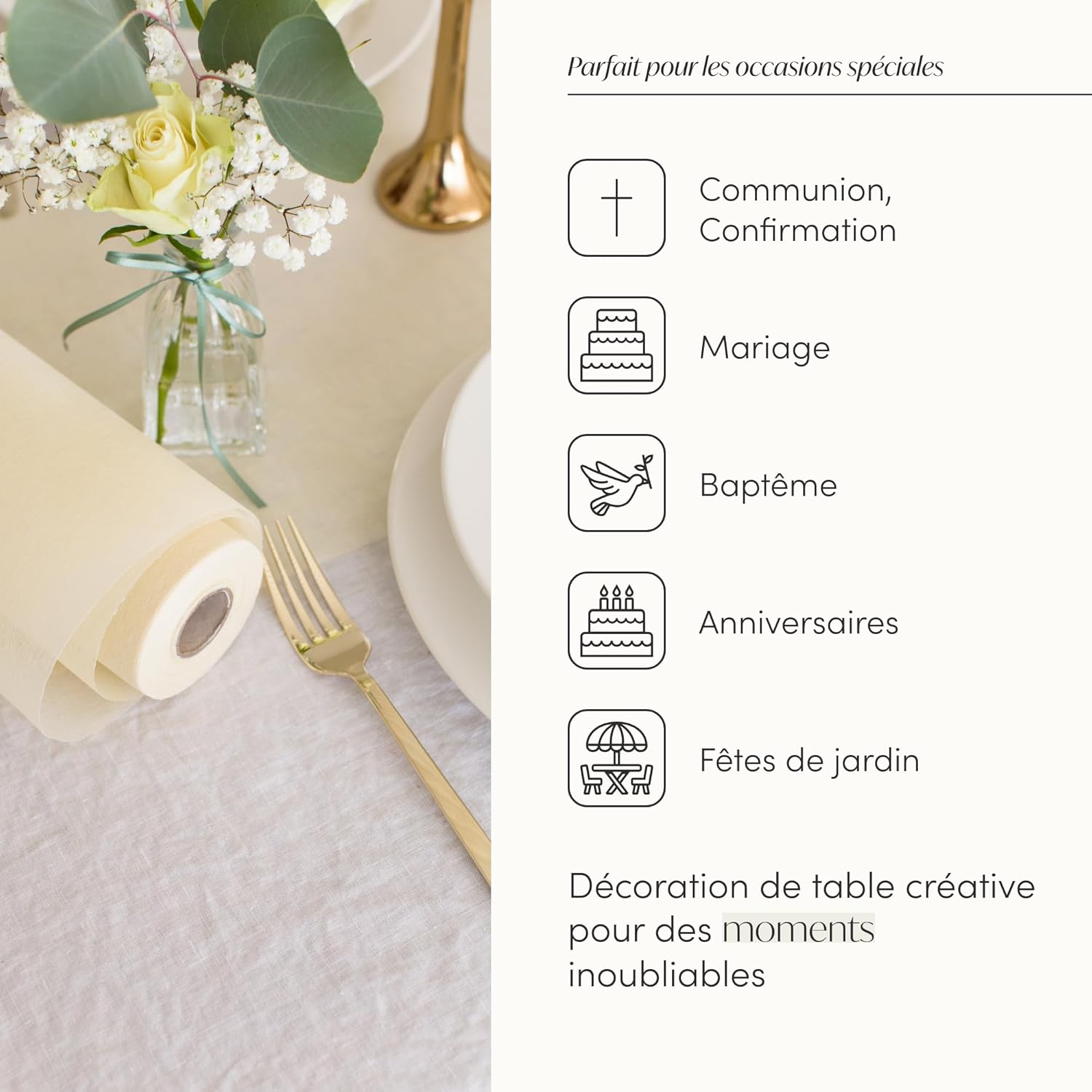 100%Mosel - Chemin de table vanille, 30x250cm, non tissé, élégant