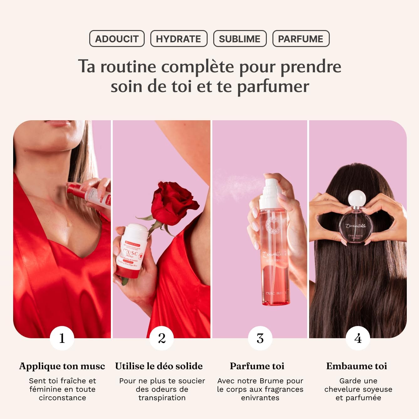 MUSC INTIME - Rose Mystik L'Envoûtante - 50ml - parfum et soin cheveux, flacon pompe