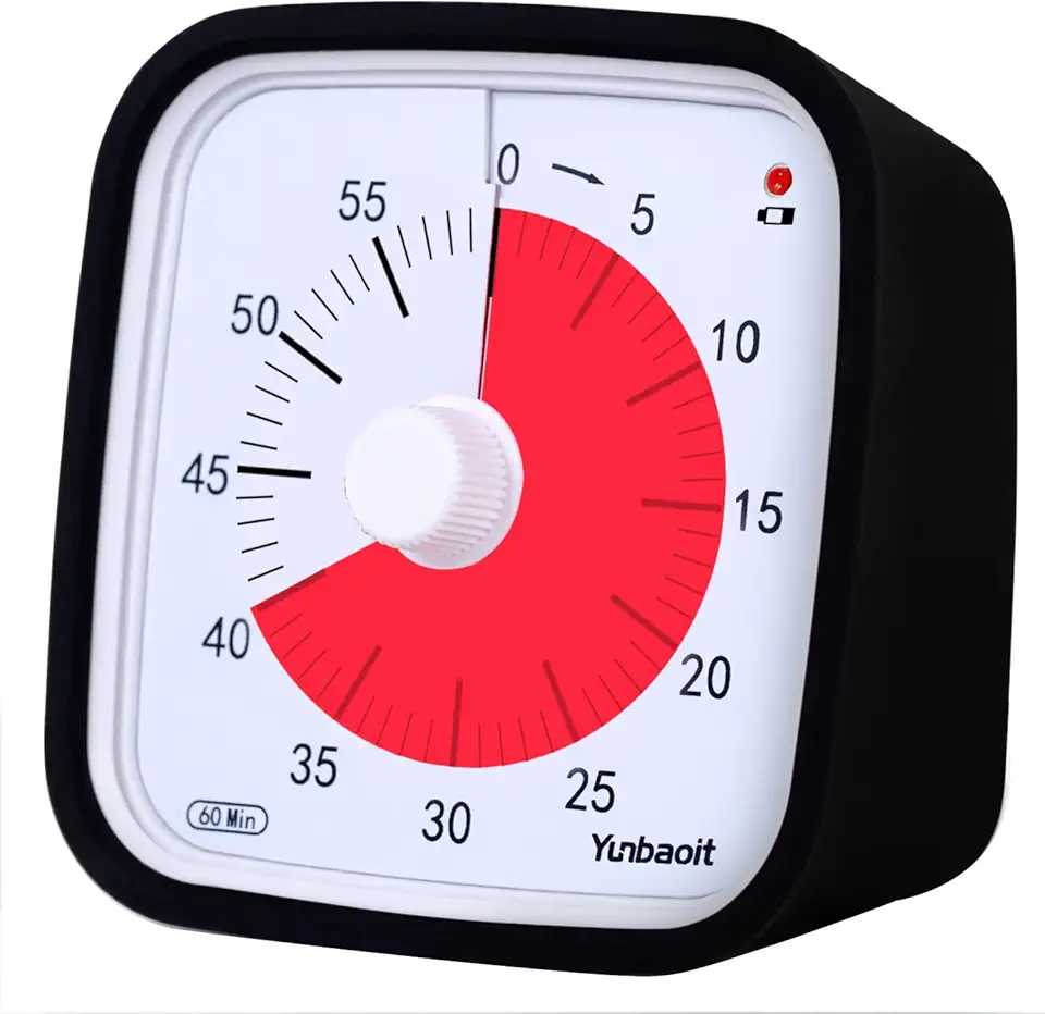 Yunbaoit - Minuteur Visuel - 60 min - silencieux, étui, rappel batterie