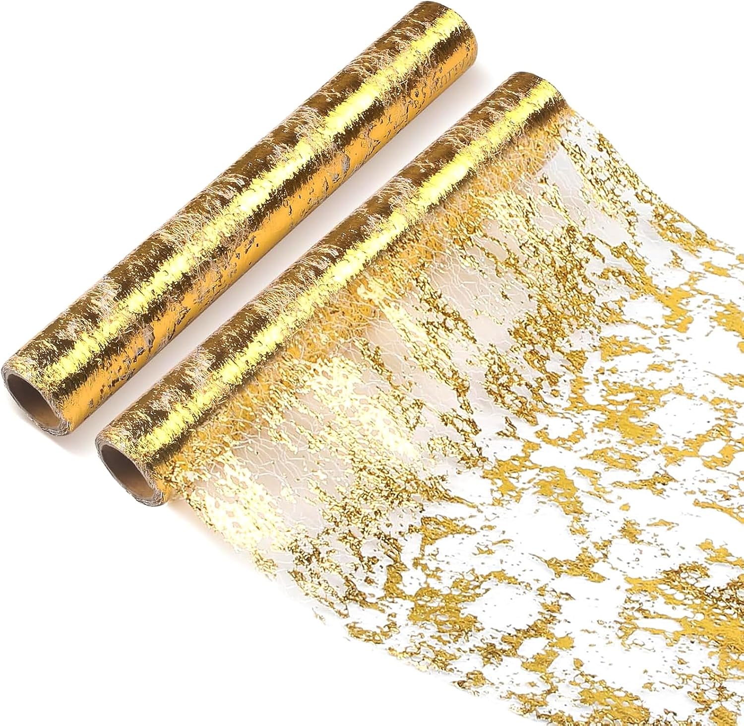 Chemin de Table Filet - feuille d'or - 28x1000cm - polyester, lot de 2