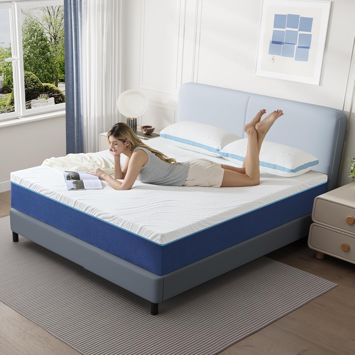 Matelas - mousse à mémoire, 90x190x16 cm, fermeté moyenne, 7 zones, réversible
