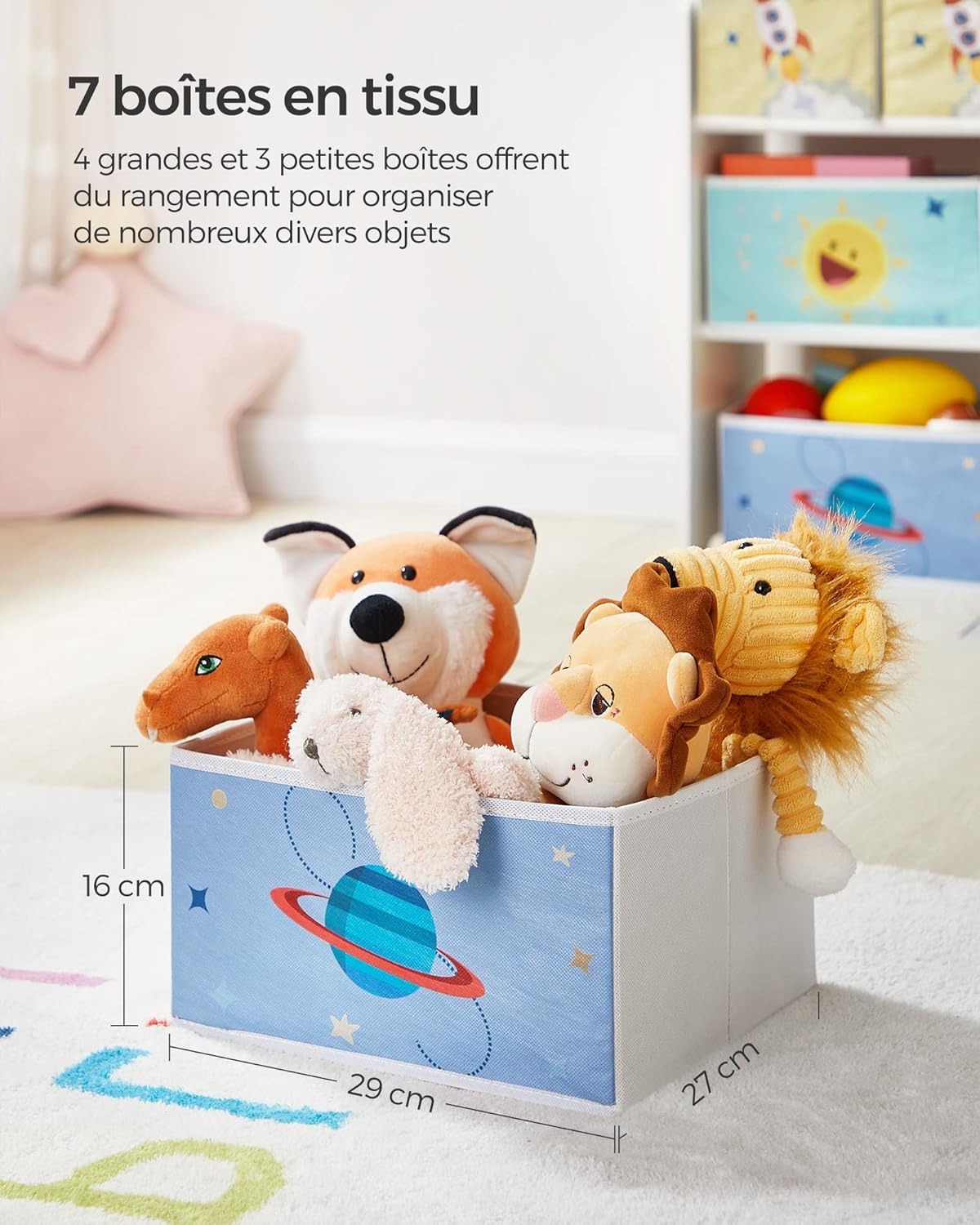 SONGMICS - Étagère jouets enfants, 7 boîtes tissu, 29,5x62,5x60cm