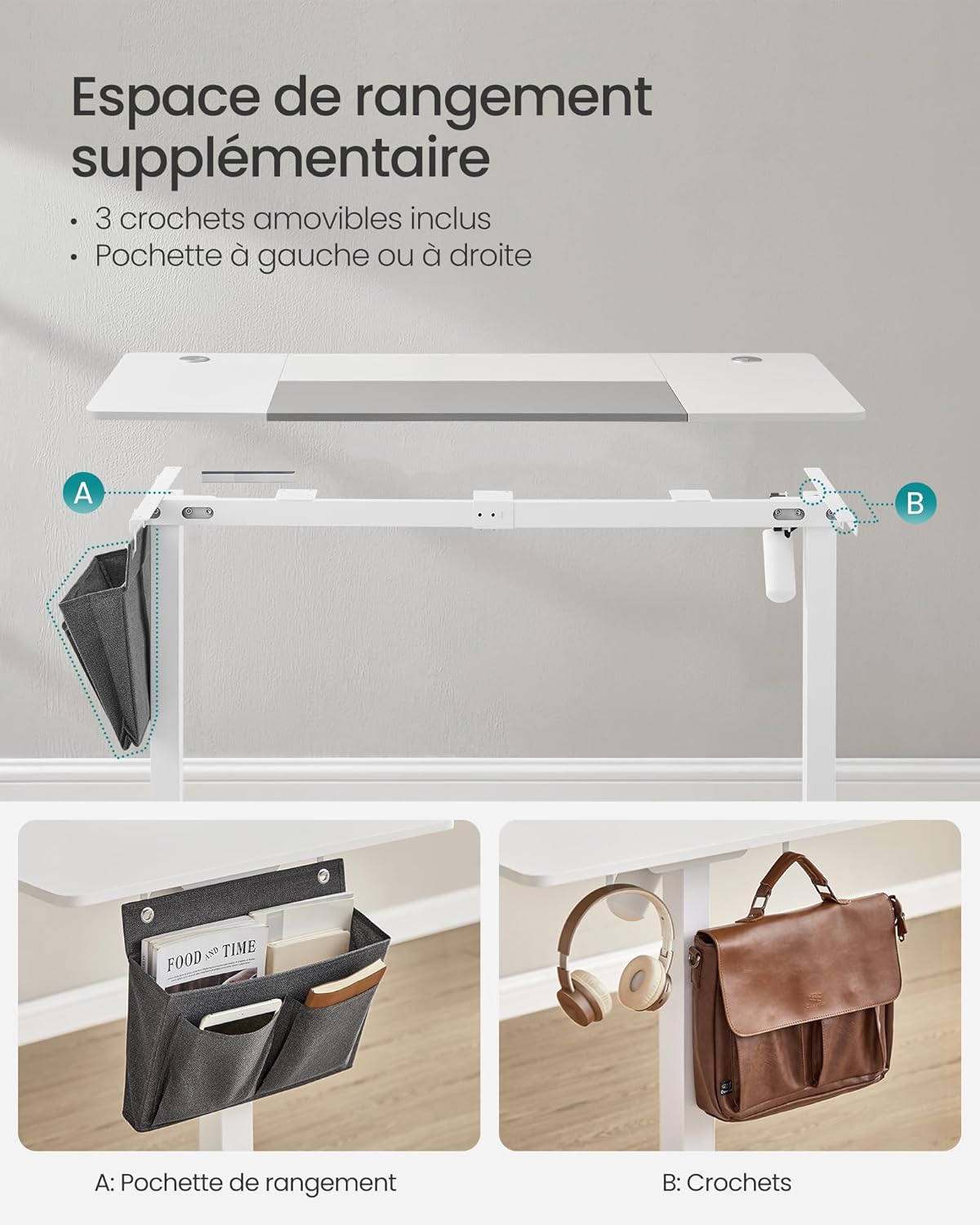 SONGMICS - bureau électrique assis-debout, 120x60 cm, 4 mémoires, LSD015W02