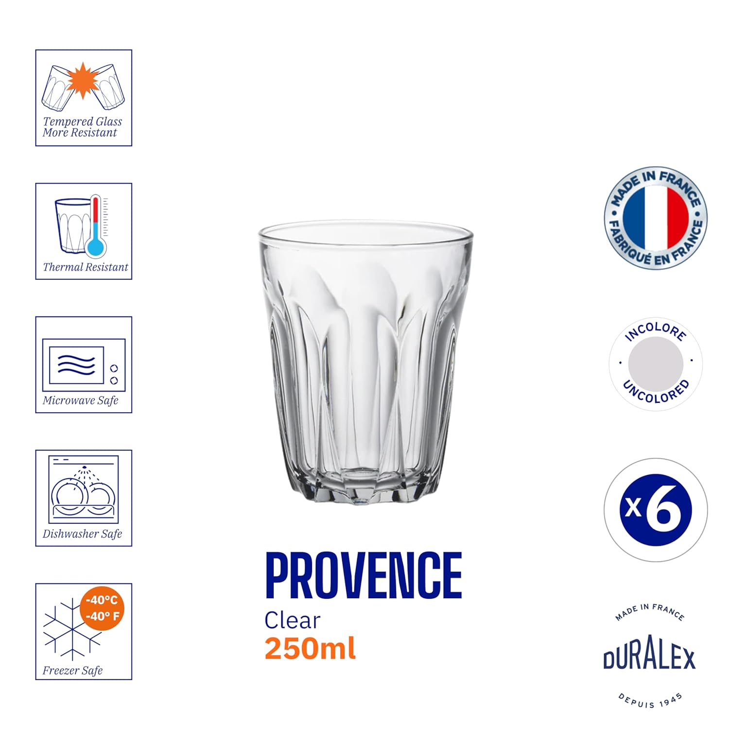 Duralex - Provence 6 verres 25cl transparents résistants 511840V44