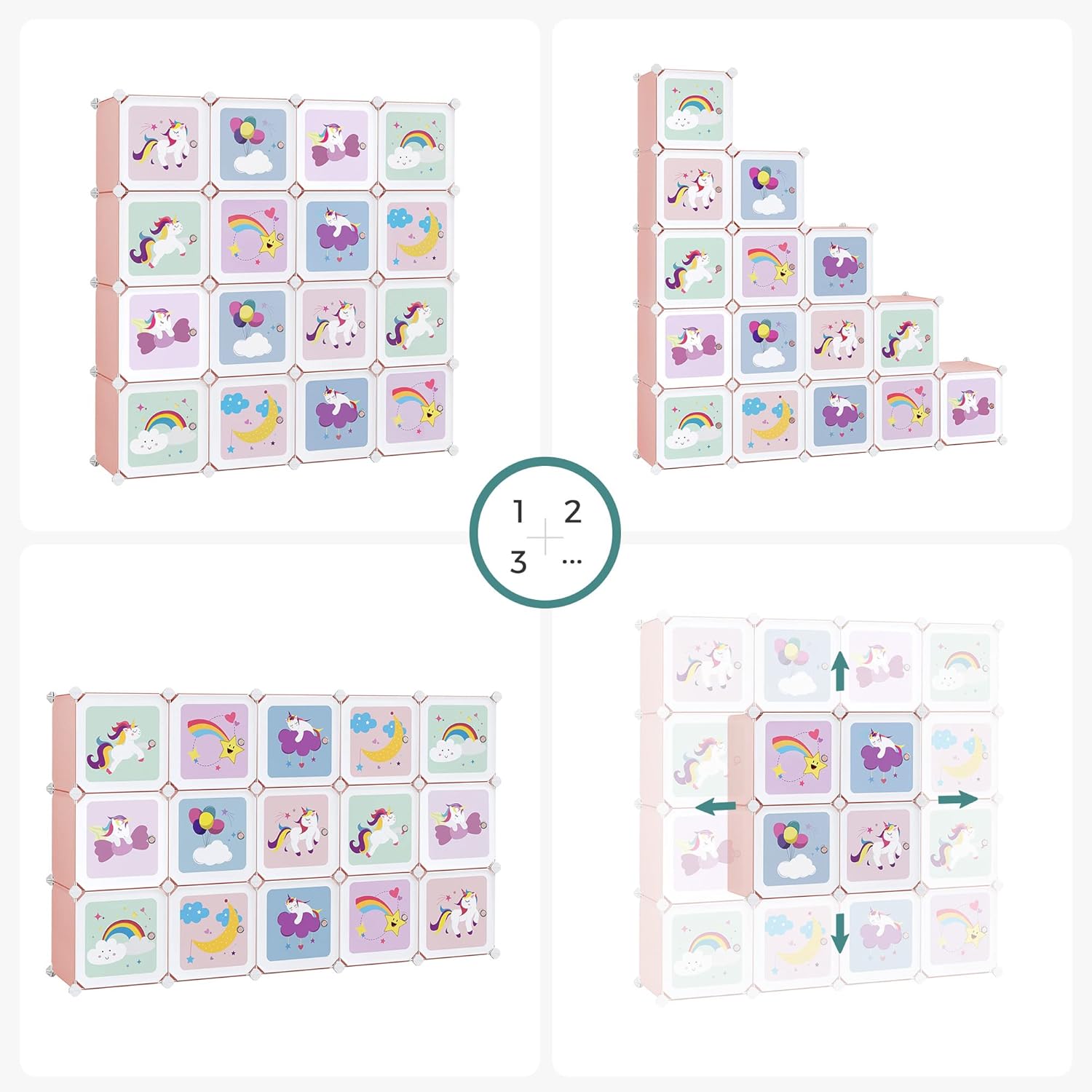 SONGMICS - meuble rangement enfant modulable 16 cubes, 123x31x123cm, rose LPC906P01